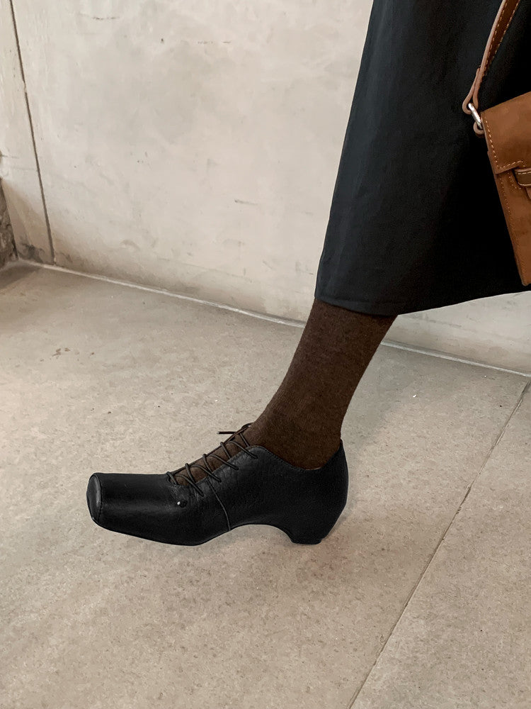 Karin Luna In Stock Spot Goods Elephant Pattern Series~Square-Toed Old Money Style Internal Height-Increasing Flats