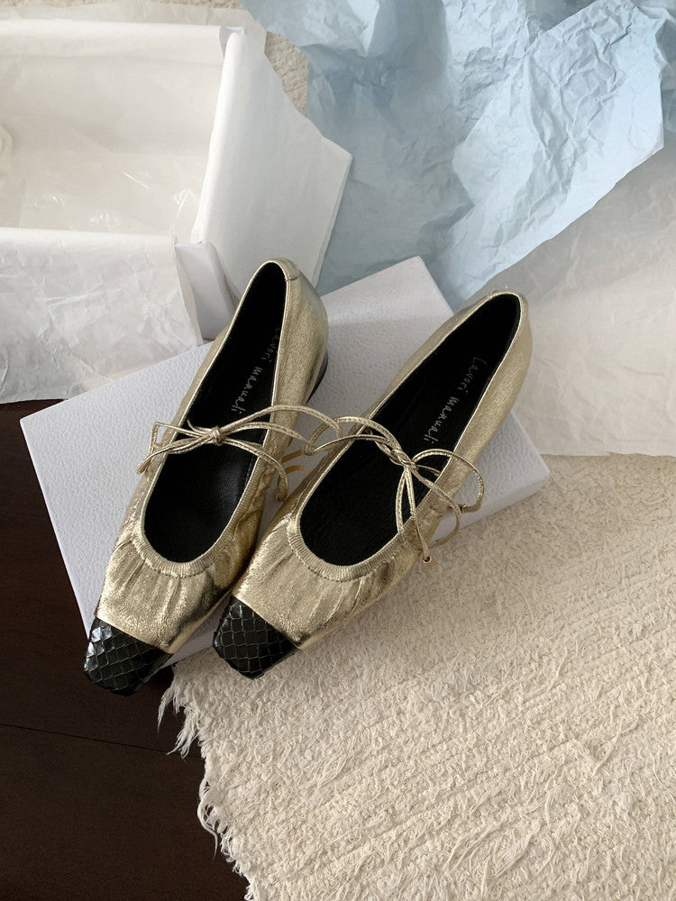Karin Luna In Stock Spot Goods  Retro Sweet Bowknot Granny Wrinkled Single Shoes