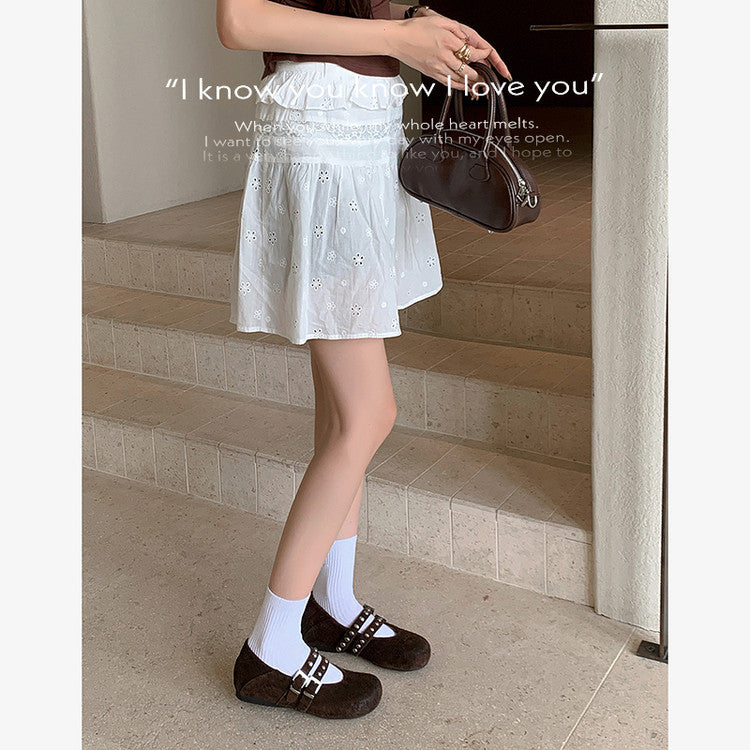 Karin Luna Hot Item Hot Item Punk Style One-Strap Round-Toe Suede Leather Height-Increasing Flats