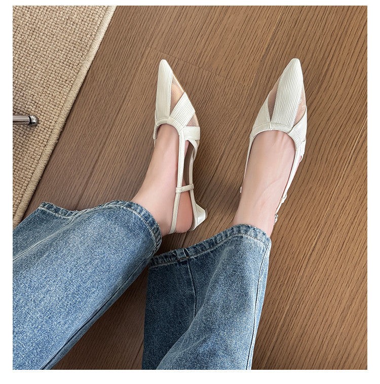 Karin Luna In Stock Spot Goods  Mesh Patchwork Pointed Toe Elegant Closed-Toe Sandals