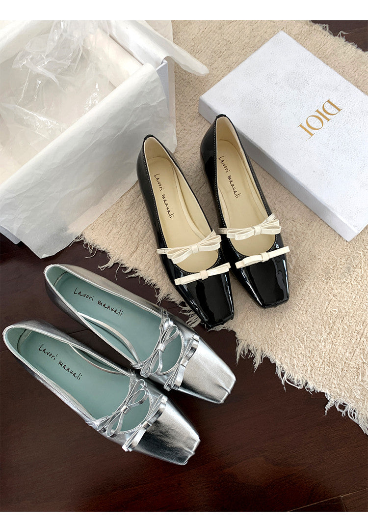 Karin Luna In Stock Spot Goods  Hot-Selling Element Bowknot Square-Toe Color-Block Height-Increasing Flats