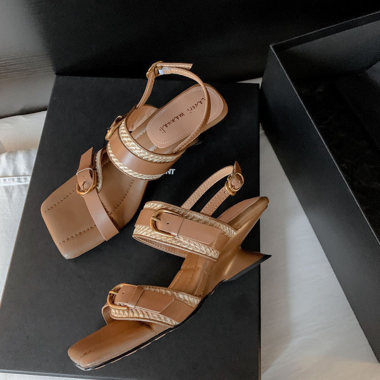 Karin Luna In Stock Spot Goods Vacation style Sofa Cushion Square Toe Irregular Heel Open-Toe Sandals
