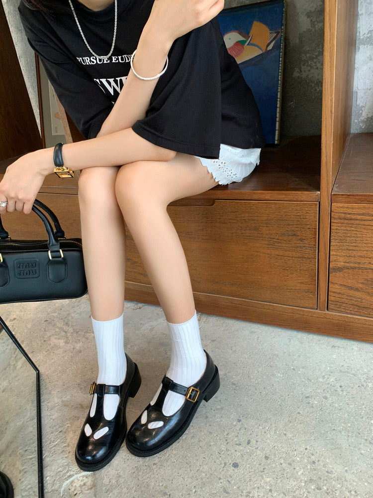 Karin Luna In Stock Spot Goods Minimalist Retro British Style Irregular Hollow Single Shoes