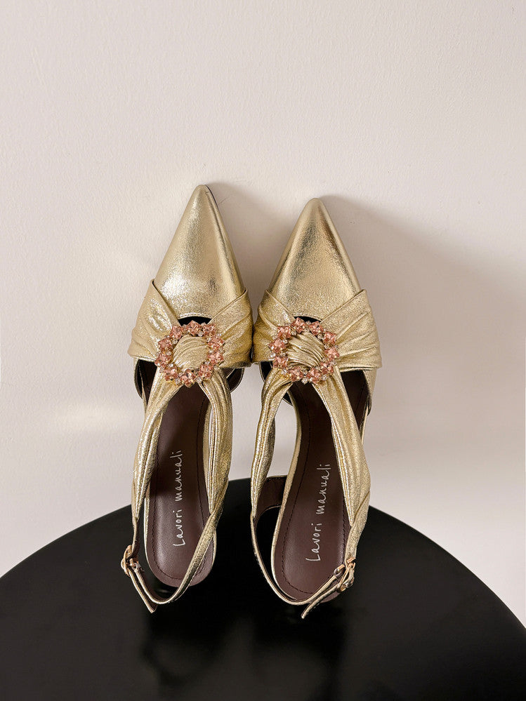 Karin Luna Bestseller Popular  Pointed Toe Irregular Heel Elegant Rhinestone Closed-Toe Sandals