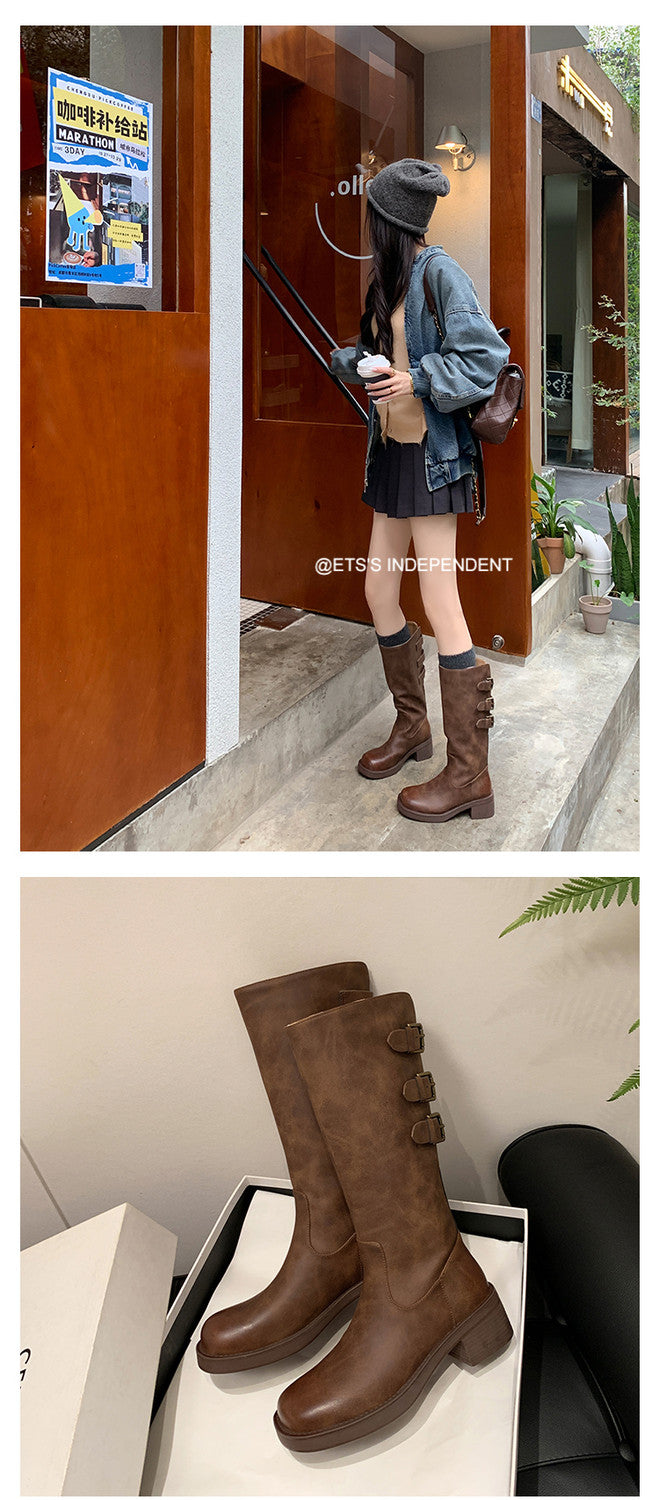 Karin Luna In Stock In Stock Thigh Circumference Belt Buckle Thick Sole Rider Boots