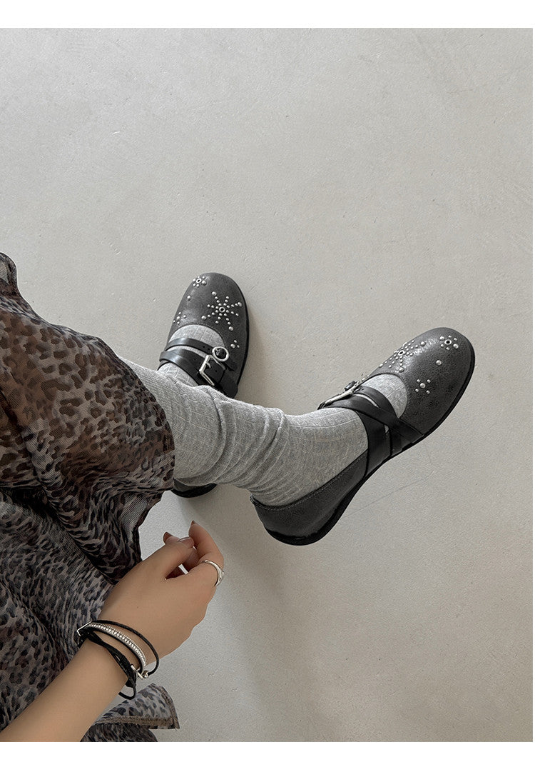 Karin Luna In Stock Spot Goods Studded Rivet Hidden Wedge Mary Jane Shoes