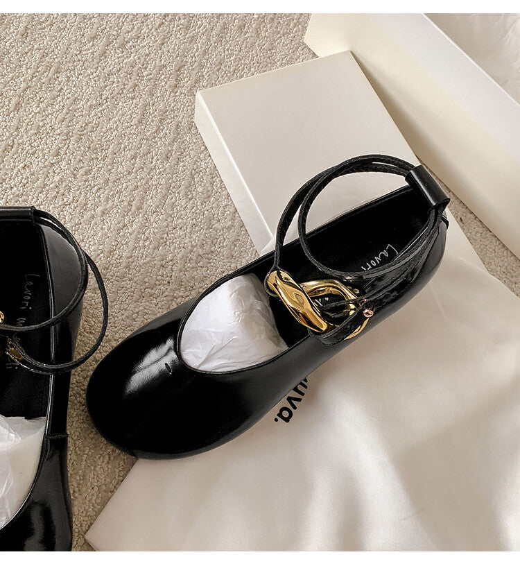 Karin Luna In Stock Large Stock Main Promotion  Two-Way Wear Height-Increasing Retro Gold Buckle Mary Jane Shoes