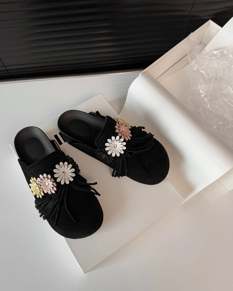 Karin Luna   Tassel Three-Dimensional Flower Thick-Soled Closed-Toe Slippers