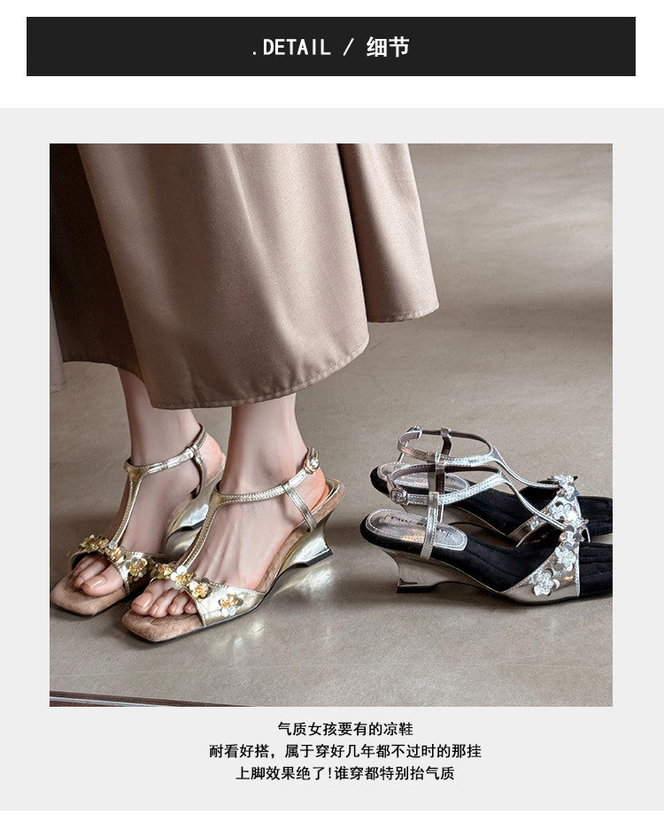 Karin Luna Hot-Selling Sequin Floral Series ~  Square Toe Irregular Heel Square Toe Sandals