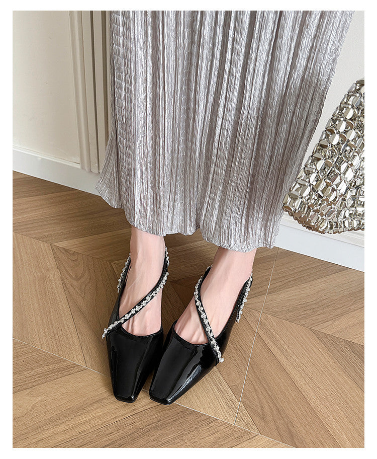 Karin Luna In Stock In Stock  Fresh Summer Vibes  Rhinestone Small Square Toe Elegant Closed-Toe Sandals