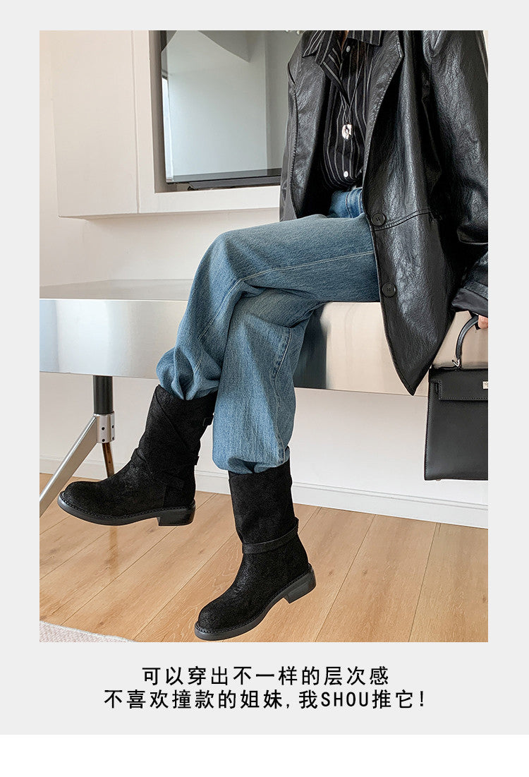 Karin Luna In Stock Spot Goods  Super textured Lazy Style Thick-Soled Ankle Boots