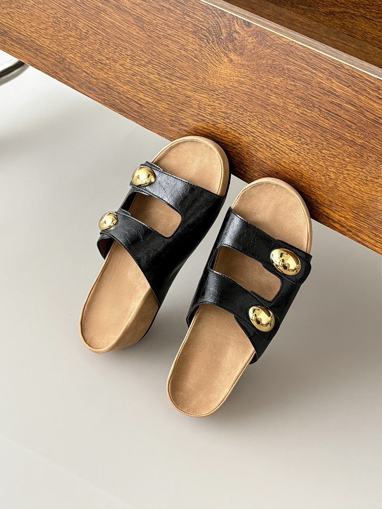 Karin Luna   Casual Style   Thick Sole Belt Buckle Slide Sandals