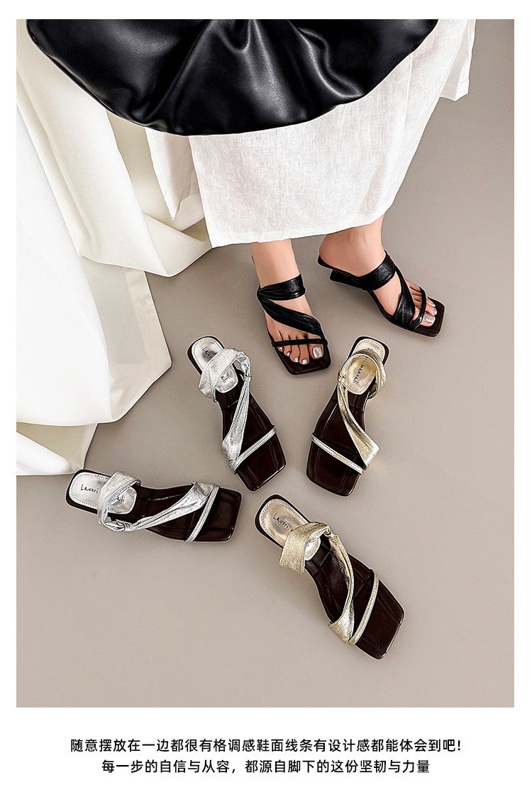 Karin Luna In Stock Spot Goods Minimalist Style Square-Toed Irregular Heel Slippers