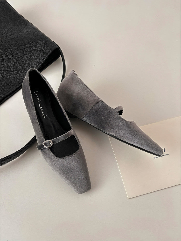 Karin Luna In Stock Spot Goods  Elegant Square-Toe One-Strap Height-Increasing Flats