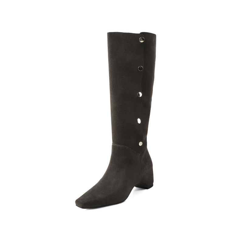 Karin Luna Bestseller Hot-Selling Hidden Buckle Lazy Style Square-Toe Height-Increasing Suede Western Boots