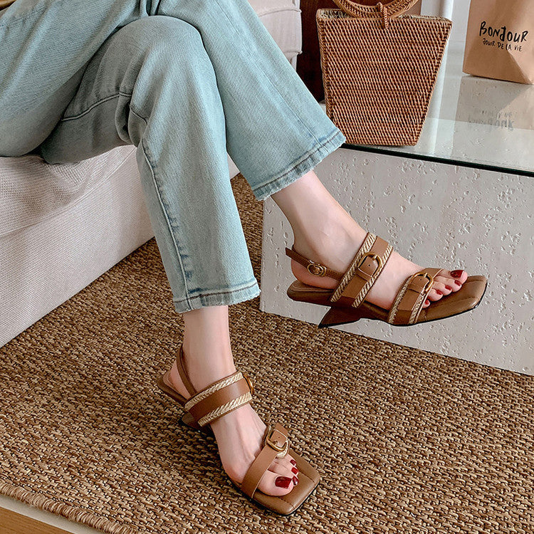 Karin Luna In Stock Spot Goods Vacation style Sofa Cushion Square Toe Irregular Heel Open-Toe Sandals