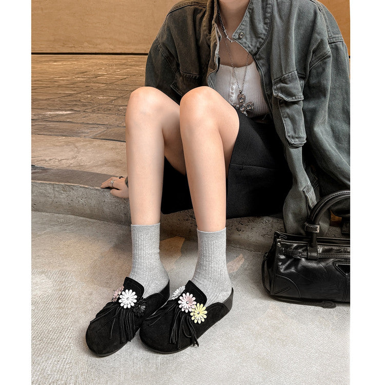Karin Luna   Tassel Three-Dimensional Flower Thick-Soled Closed-Toe Slippers