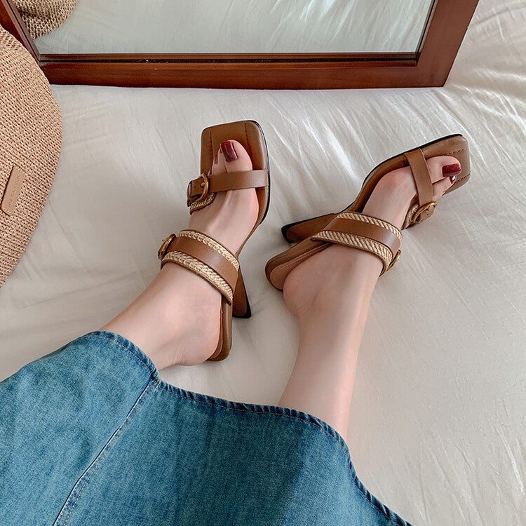 Karin Luna Hot-Selling In Stock  Retro Wedge Belt Square Toe Irregular Heel