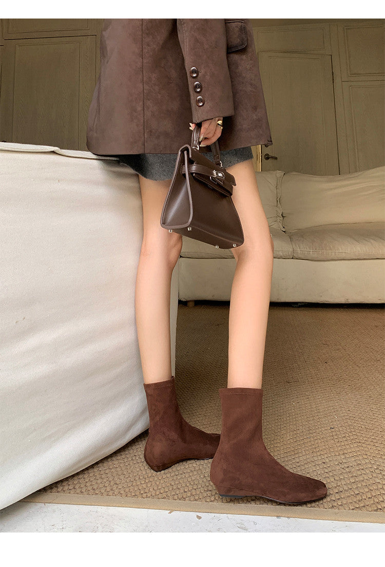 Karin Luna In Stock Spot Goods Round Toe Basic Stretch Slim Short Boots