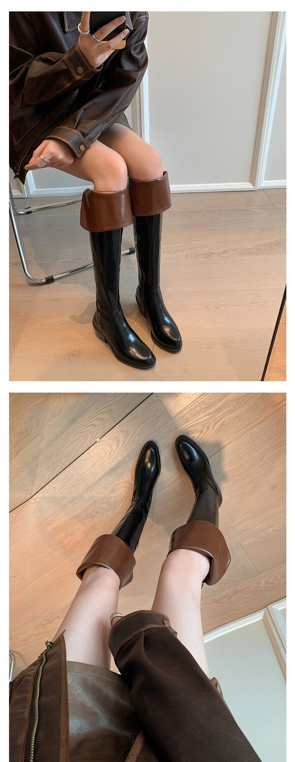 Karin Luna exploded  Three versions exploded Single Fleece Lining Fur Collar Version  Thick Fur Collar Foldable Hot-Selling Full Cowhide Pointed Toe Chunky Heel Classic Style