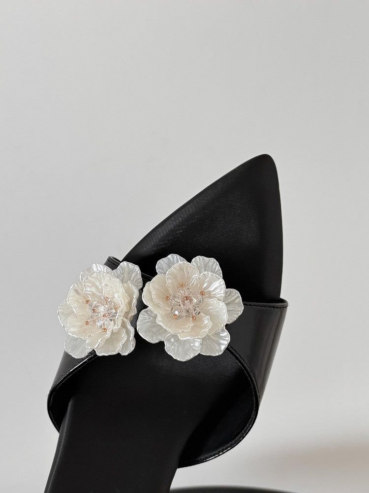 Karin Luna In Stock Spot Goods  Classic Camellia Pointed Toe Elegant Irregular Heel Sandals