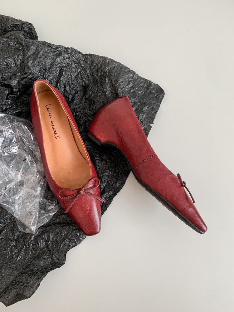 Karin Luna Full Layer Inside and Out~Basic Versatile Small Square Toe Butterfly Knot Irregular Heel Single Shoes