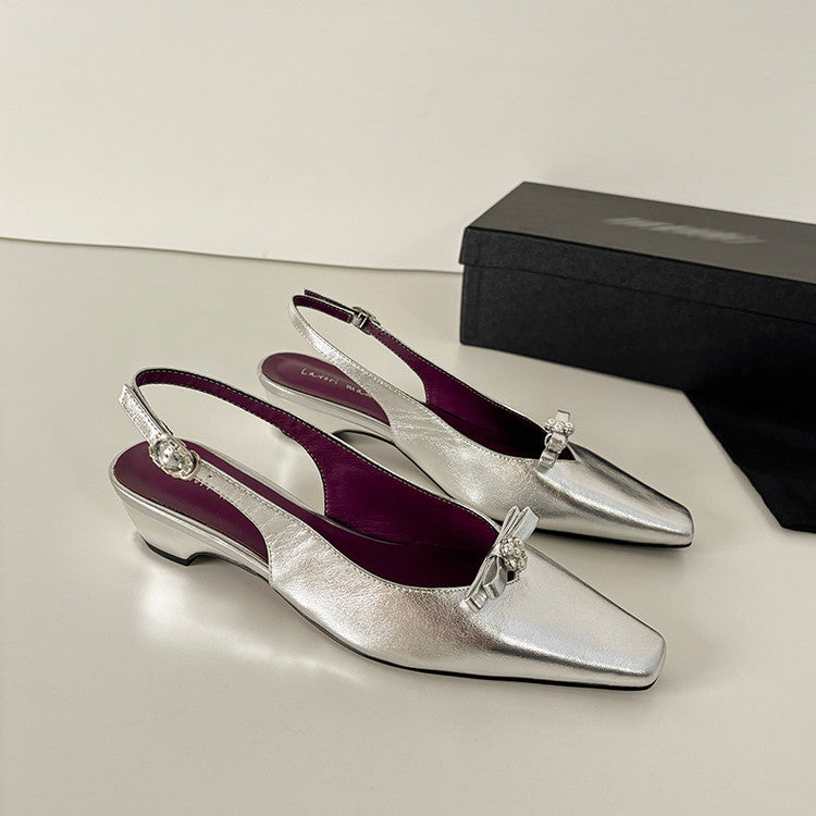 Karin Luna In Stock In Stock Sweet Bowknot Small Square Toe Chunky Heel Closed-toe Elegant Retro Sandals