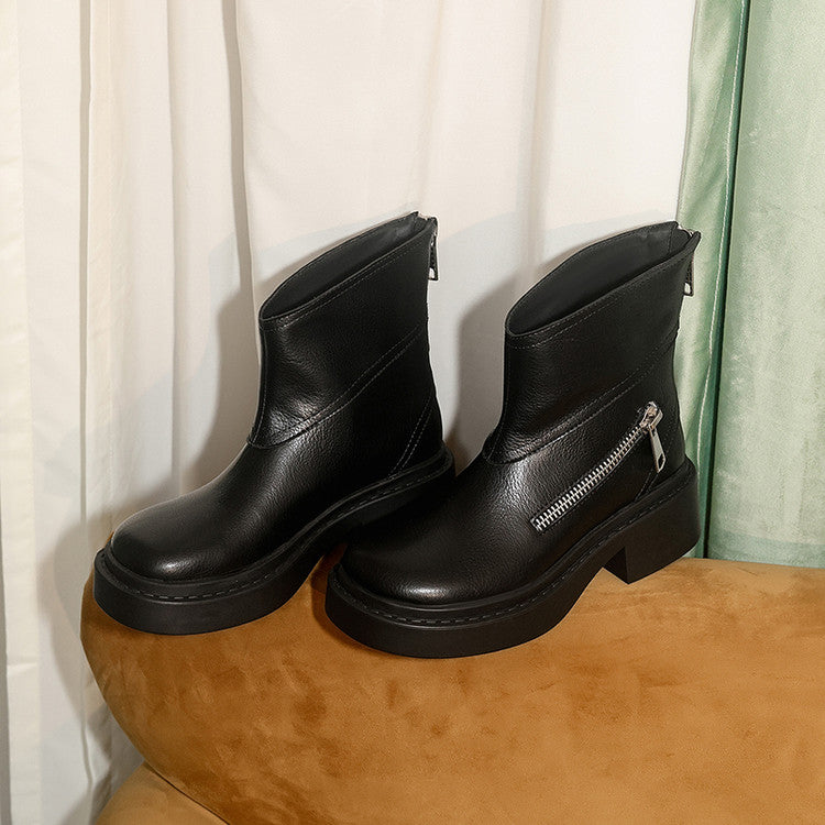 Karin Luna Niche Diagonal Zipper Basic Thick Sole Short Boots