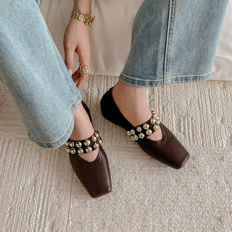 Karin Luna In Stock Spot Goods  Pig Nose Metal Strap Super Soft Granny Full Leather Mary Jane Shoes