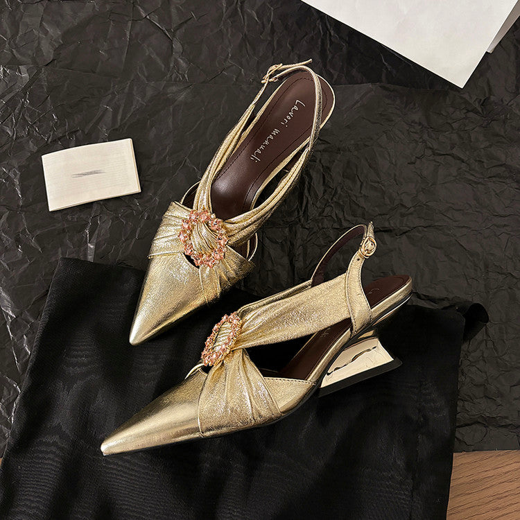 Karin Luna Bestseller Popular  Pointed Toe Irregular Heel Elegant Rhinestone Closed-Toe Sandals