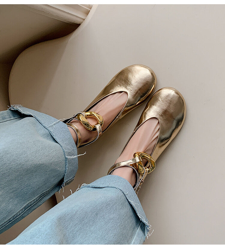 Karin Luna In Stock Large Stock Main Promotion  Two-Way Wear Height-Increasing Retro Gold Buckle Mary Jane Shoes