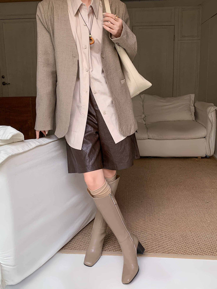 Karin Luna In Stock Spot Goods  Chunky Heel Side Zipper Riding Boots