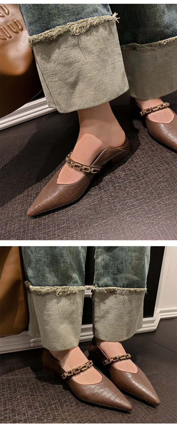 Karin Luna has prepared stock  Metal Fasteners Commuting Style Pointed Toe Chunky Heel Stone Pattern Large Single Shoes