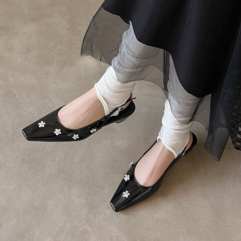 Karin Luna In Stock  Spot Goods  Rhinestone Small Square Toe Closed-Toe Sandals