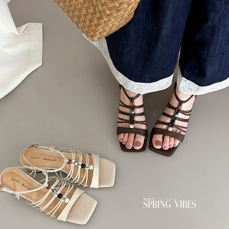 Karin Luna Bohemian Vacation Style~Square Toe Open Toe Sandals