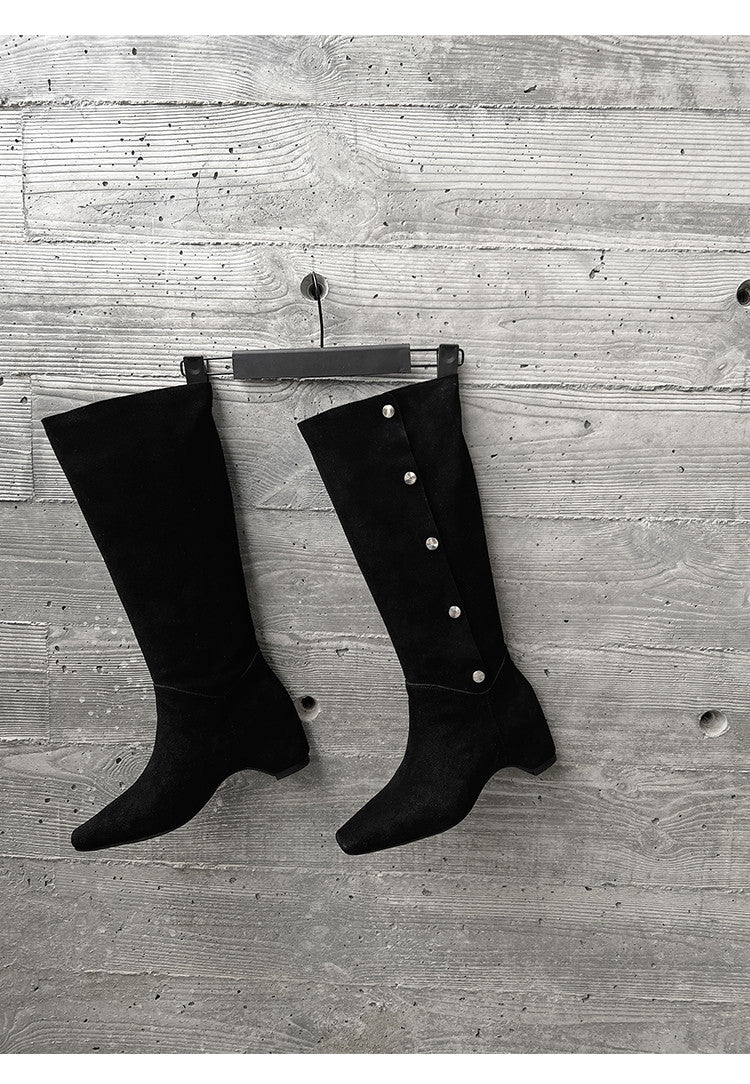 Karin Luna Bestseller Hot-Selling Hidden Buckle Lazy Style Square-Toe Height-Increasing Suede Western Boots