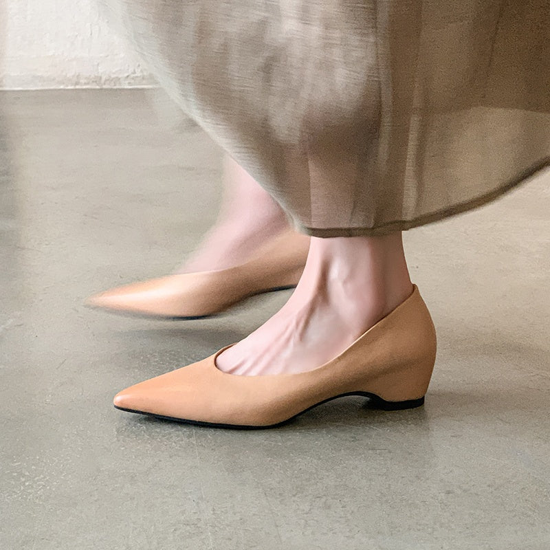 Karin Luna Full Layer Inside and Out~Basic Versatile Retro French Pointed Toe Irregular Heel Single Shoes