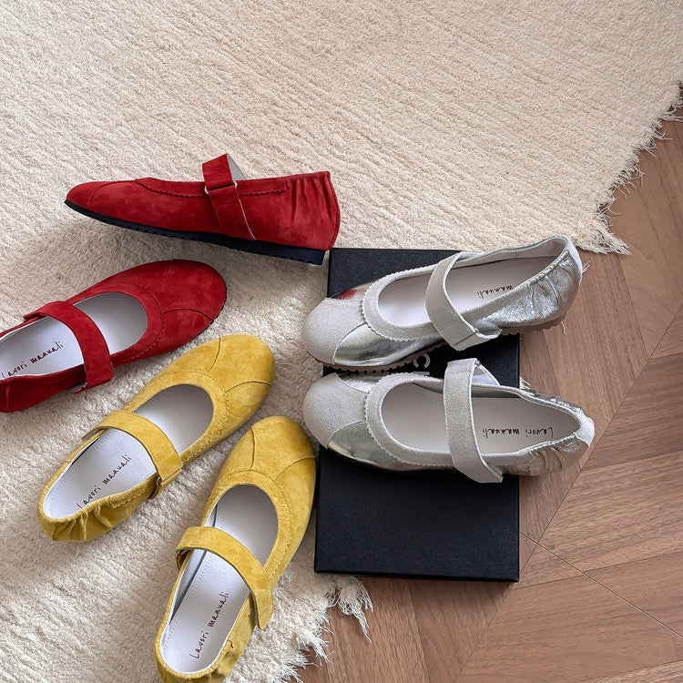 Karin Luna Casual Shoes Series~  In Stock In Stock Magic Tape Round Toe Internal Height Increase Single Strap Flats