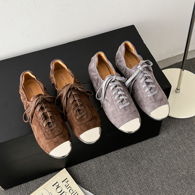 Karin Luna In Stock In Stock  High-end Metal Toe Lace-up Flats