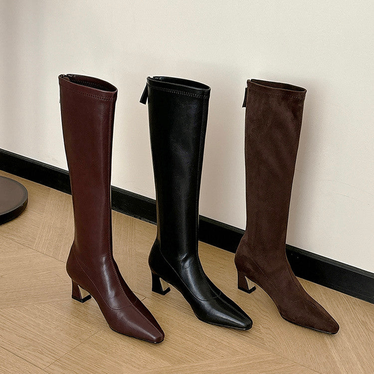 Karin Luna In Stock In Stock  Square Toe Chunky Heel Korean Style Elegant Long Boots
