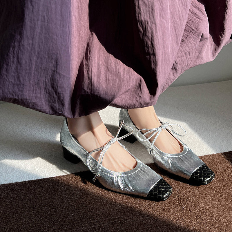 Karin Luna In Stock Spot Goods  Retro Sweet Bowknot Granny Wrinkled Single Shoes