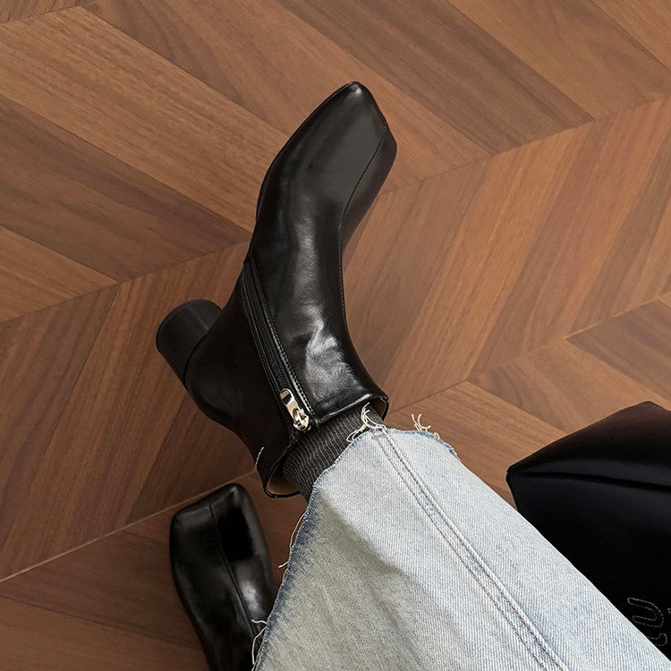 Karin Luna French Style Square Toe Chunky Heel Ankle Boots