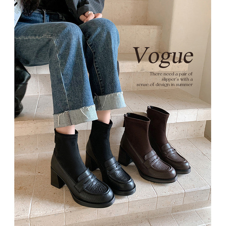 Karin Luna Hot-Selling Element Round Toe Elephant Pattern Elastic Thick Heel Short Boots