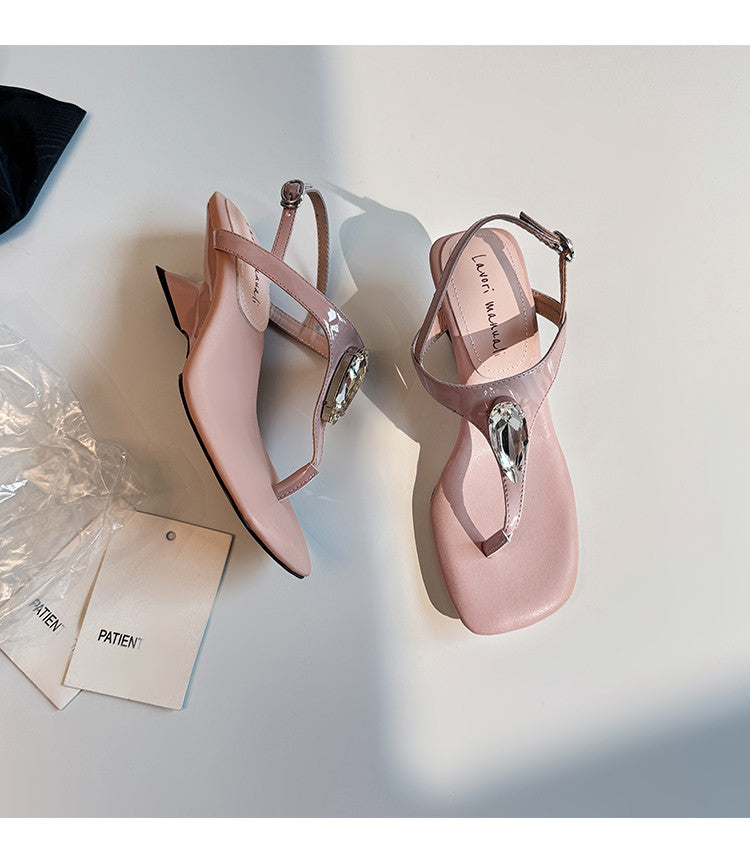 Karin Luna Bestseller Element Square Toe Irregular Heel Super Stable Toe Clip Sandals