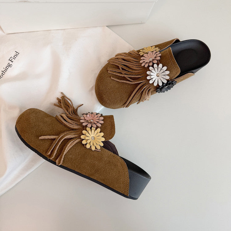 Karin Luna   Tassel Three-Dimensional Flower Thick-Soled Closed-Toe Slippers