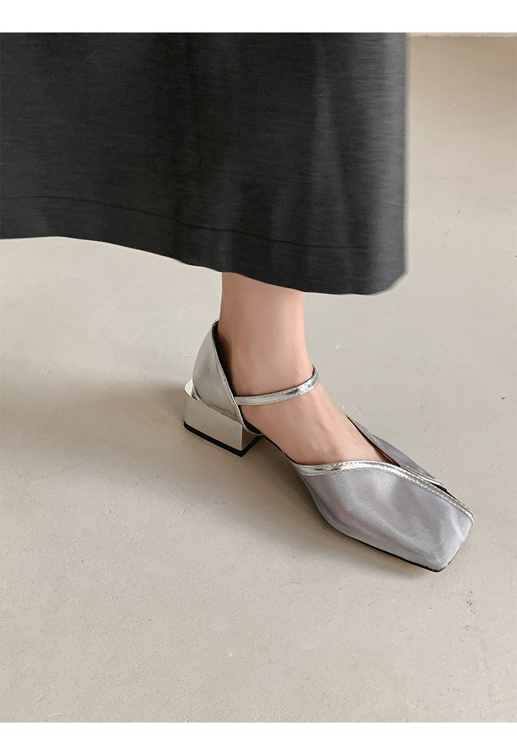 Karin Luna In Stock In Stock  Internet Celebrity Style Square Toe Mesh Chunky Heel Sandals