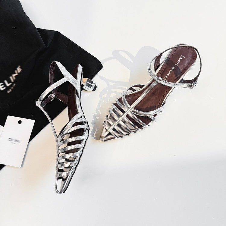 Karin Luna French Hollow Toe Metal Heel Elegant Sandals