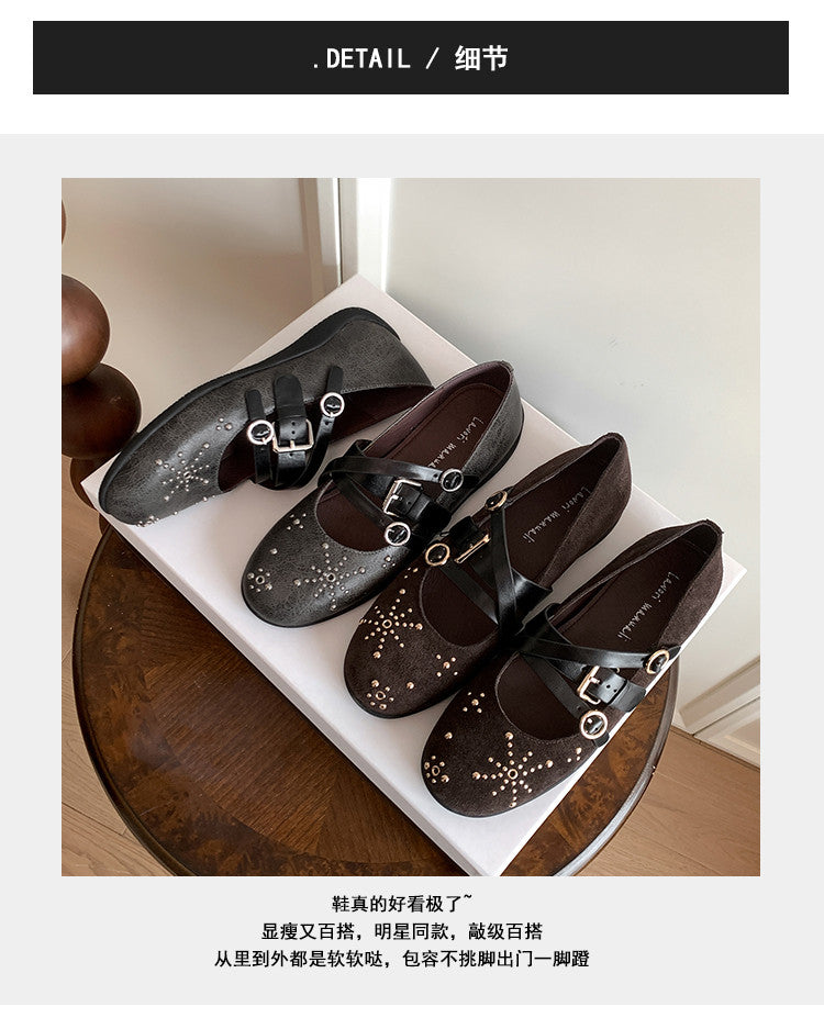 Karin Luna In Stock Spot Goods Studded Rivet Hidden Wedge Mary Jane Shoes