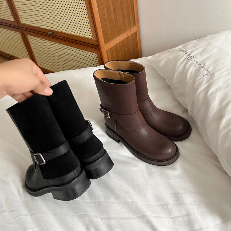 Karin Luna Belt Buckle Chunky Heel Fashion Short Boots