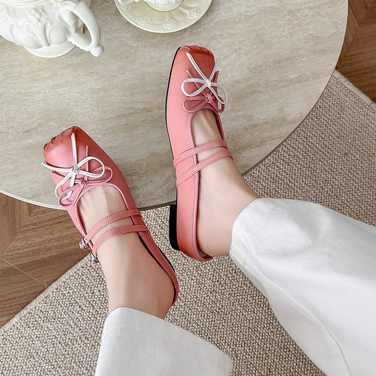 Karin Luna In Stock In Stock   Summer New Sweet Bowknot Color Block Square Toe Height-Increasing Slippers